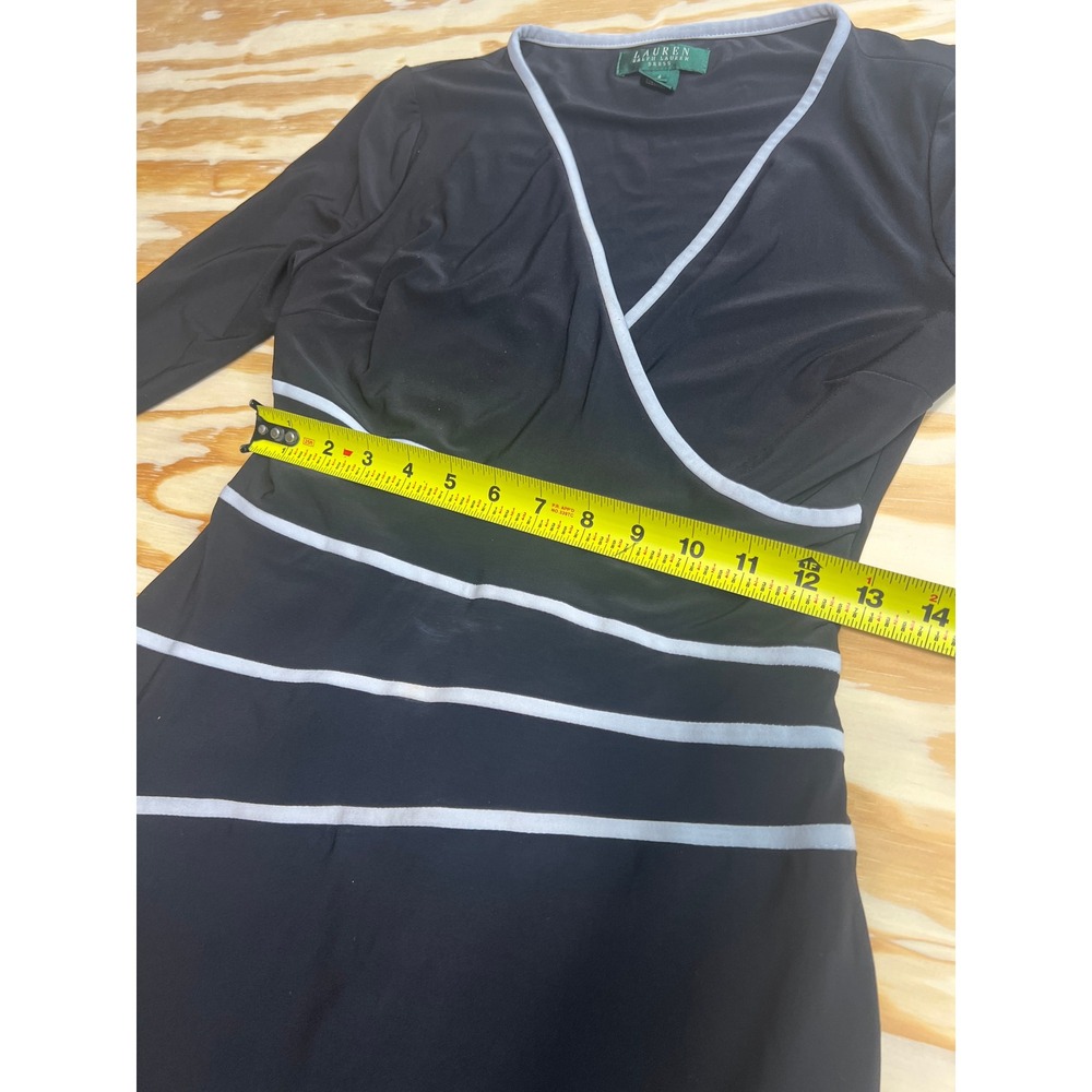 Lauren Ralph Lauren Black White Faux Wrap Sheath Dress Long Sleeve Size 4 - Picture 4 of 6